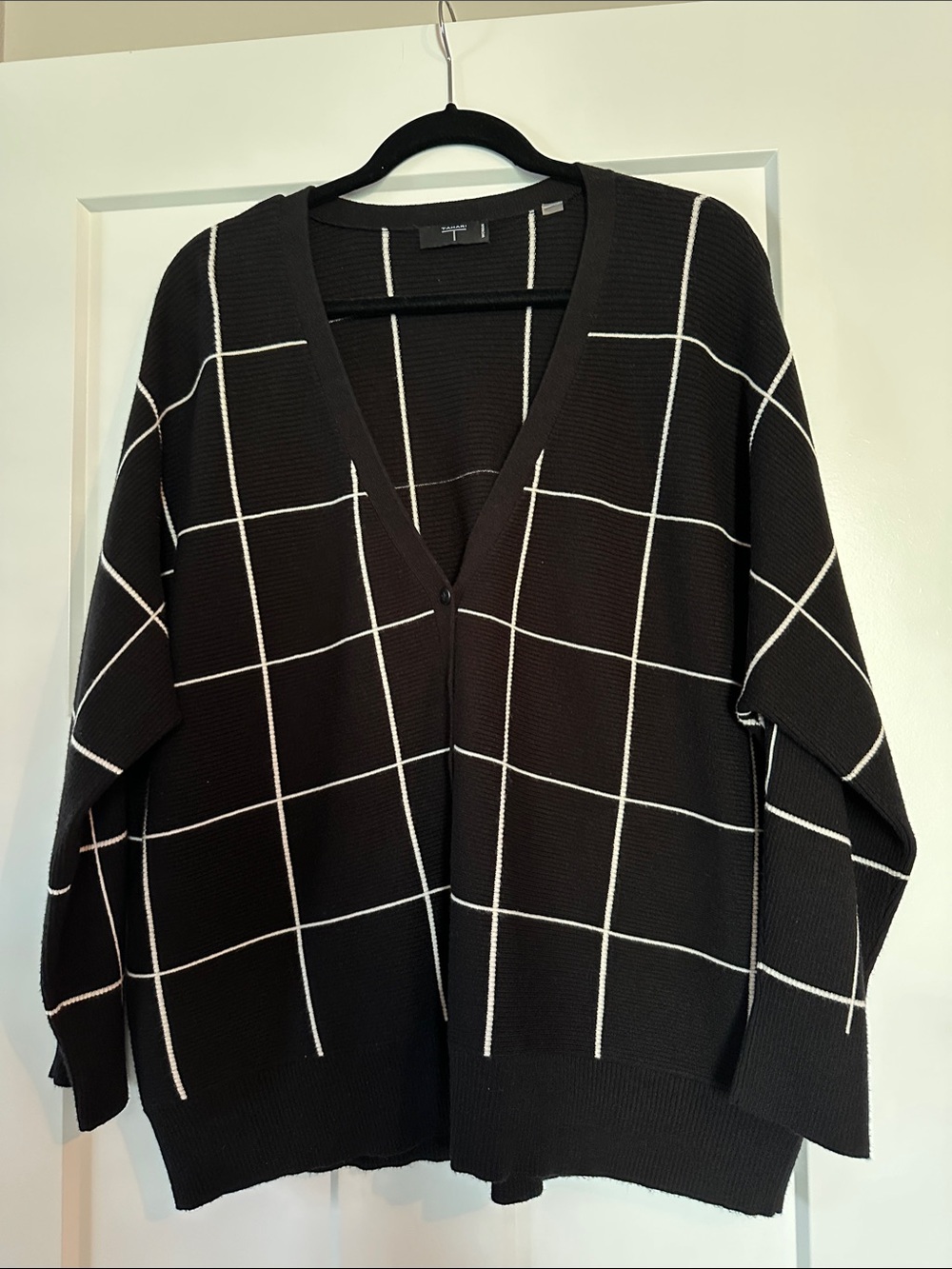 Tahari Woman Window Pane Pattern V-Neck Cardigan Sweater